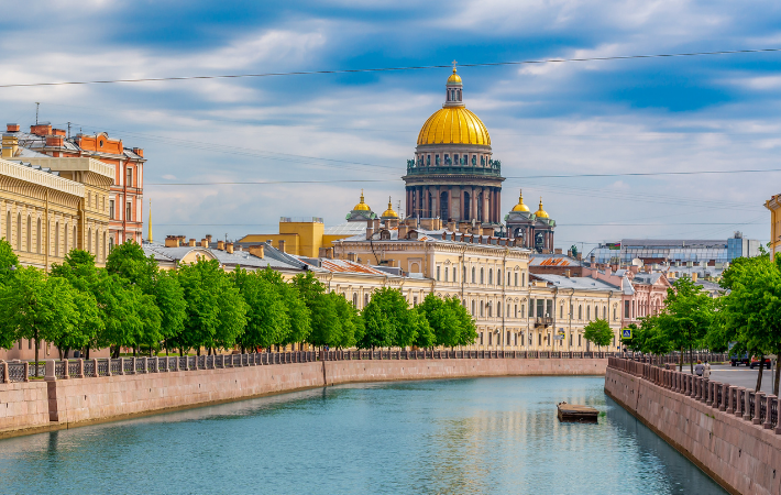 St. Isaac's cathedral and Moyka river in Saint Petersburg, Russia